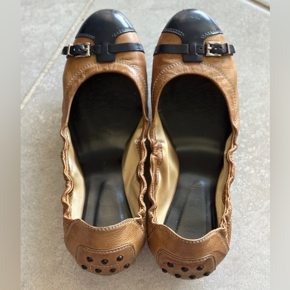 Moving Sale | TOD'S Leather Scrunch Ballet Flats Brown Dark 8.5 with orginal bag
